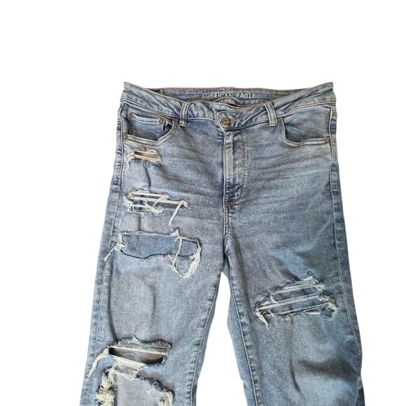 American Eagle Super Hi-Rise Flare Jeans Women 14 Distressed Next Level Stretch - Picture 11 of 15